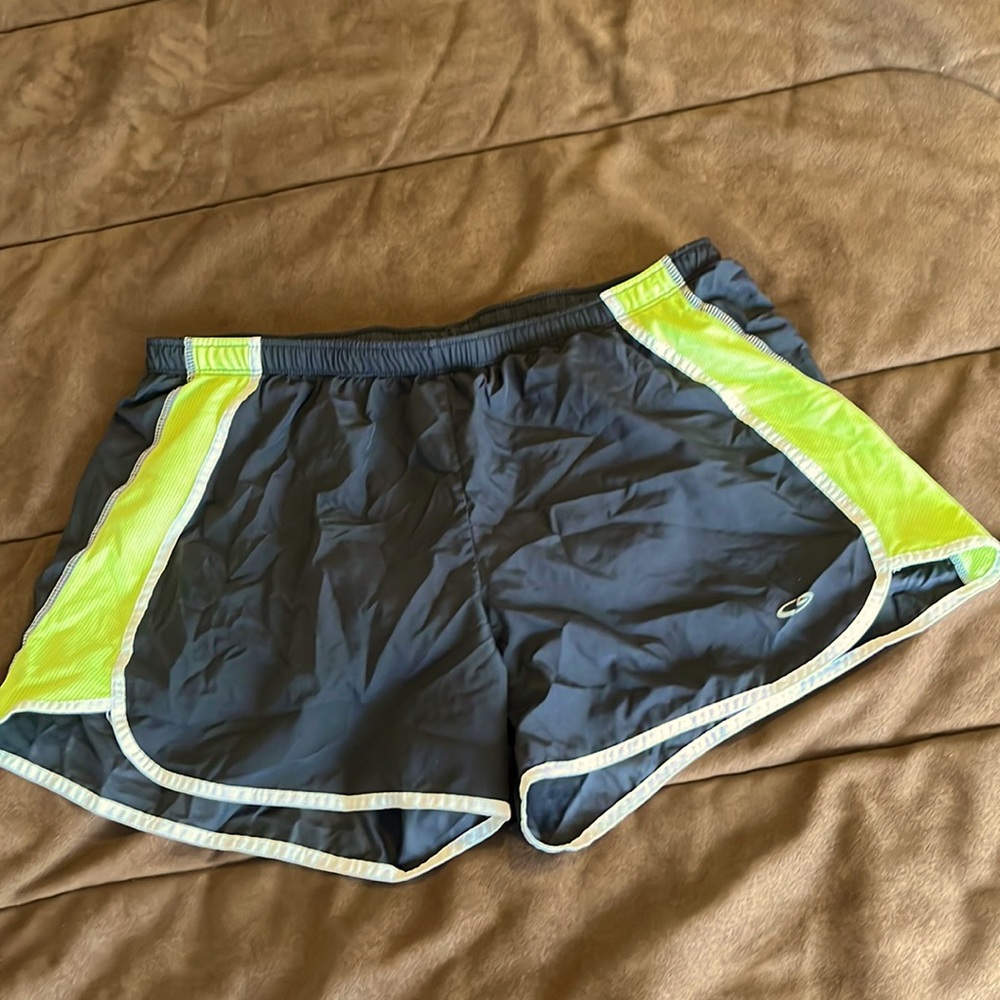 Black and Lime Green Running Shorts. Lined. Size M